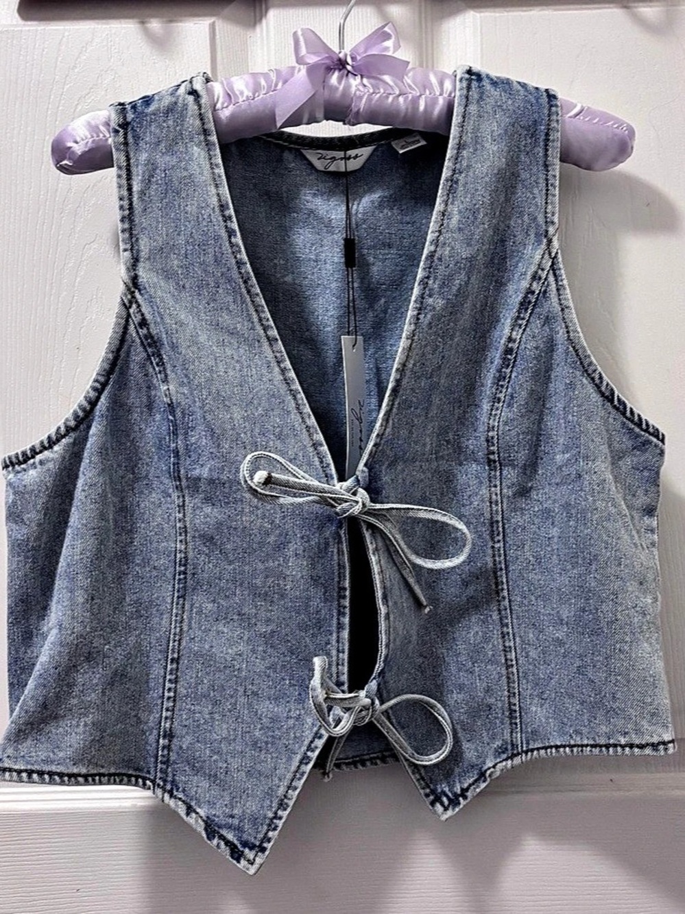 Vigoss Denim Tie-Front Vest Size Large NWT